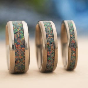 Star Dust Opal Inlay Ring - Men / Women Wedding Ring,  Engagement Ring, Anniversary Gift, Custom Jewelry, Valentines Gift