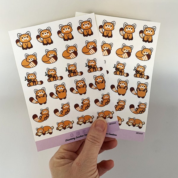 Kawaii Red Panda Sticker Sheet - Red Panda - Stickers - Sticker Sheet