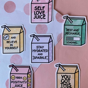 Kawaii Self Love Juice Carton Sticker Pack - Self Love - Carton - Stickers - Sticker Pack