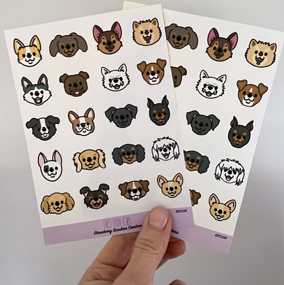 Kawaii Dog Face Sticker Sheet - Cute - Dog - Stickers - Sticker Sheet ...