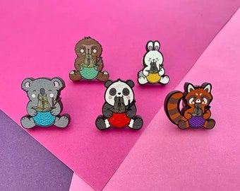 Cutie Noodles Wooden Pin Badges - Cute - Panda - Pin - Badge