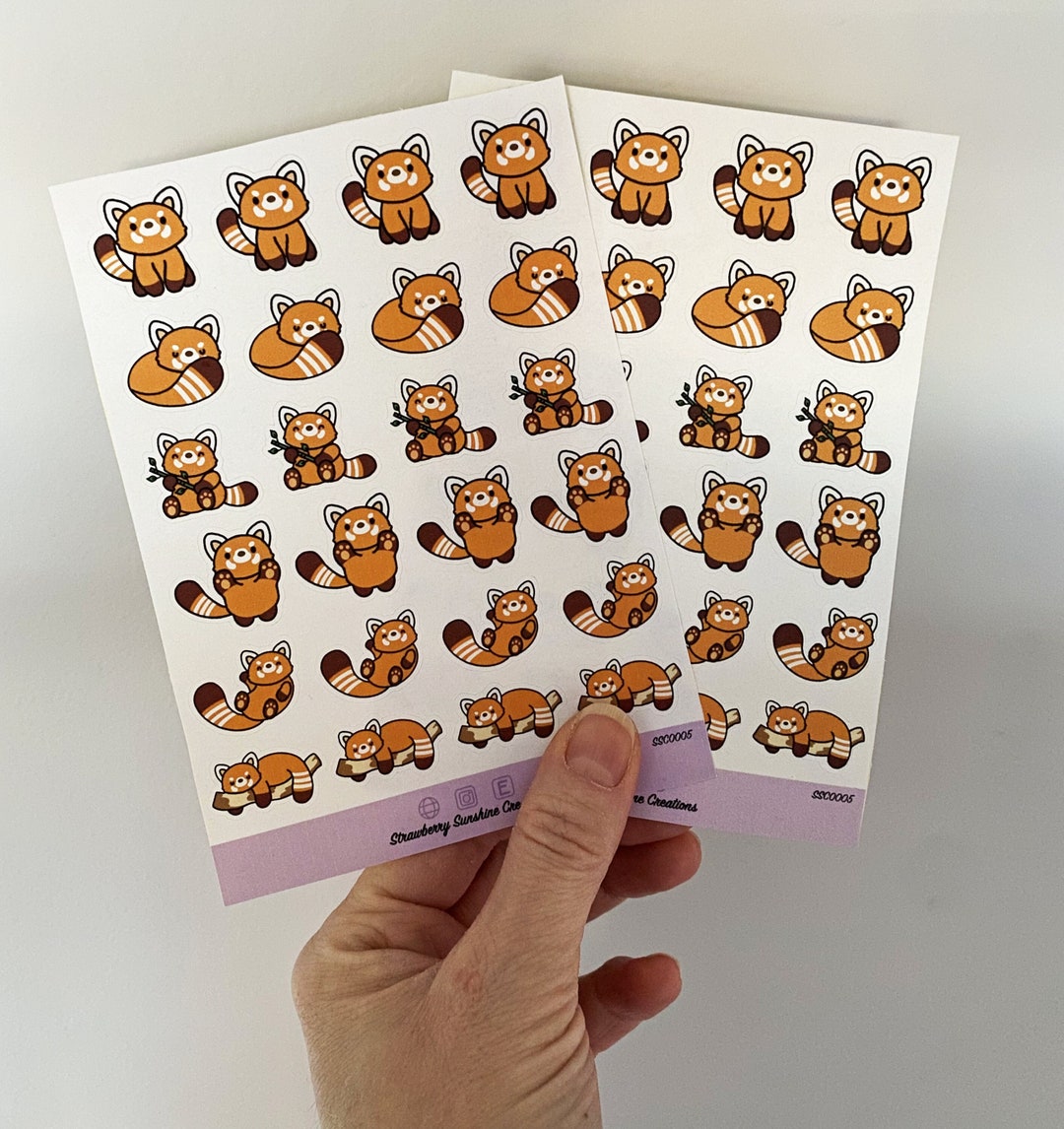 Kawaii Red Panda Sticker Sheet - Red Panda - Stickers - Sticker Sheet ...