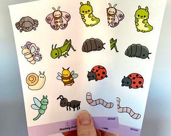 Kawaii Bug Sticker Sheet - Bug - Ladybird - Butterfly - Stickers - Sticker Sheet - SSC 0026