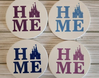 Ceramic Disney Coaster Set - HOME Coasters Disney Themed - Disney Castle Coasters (Set of 4)