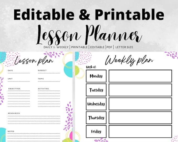 Teacher Lesson Plan Template, Printable Planner (PDF) - Etsy Canada