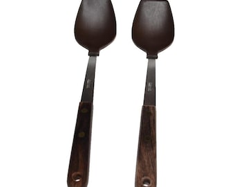 Vtg Robinson Nylon Stainless Steel Brown Spoon Wood Handle 11.5" USA Basting 2pc