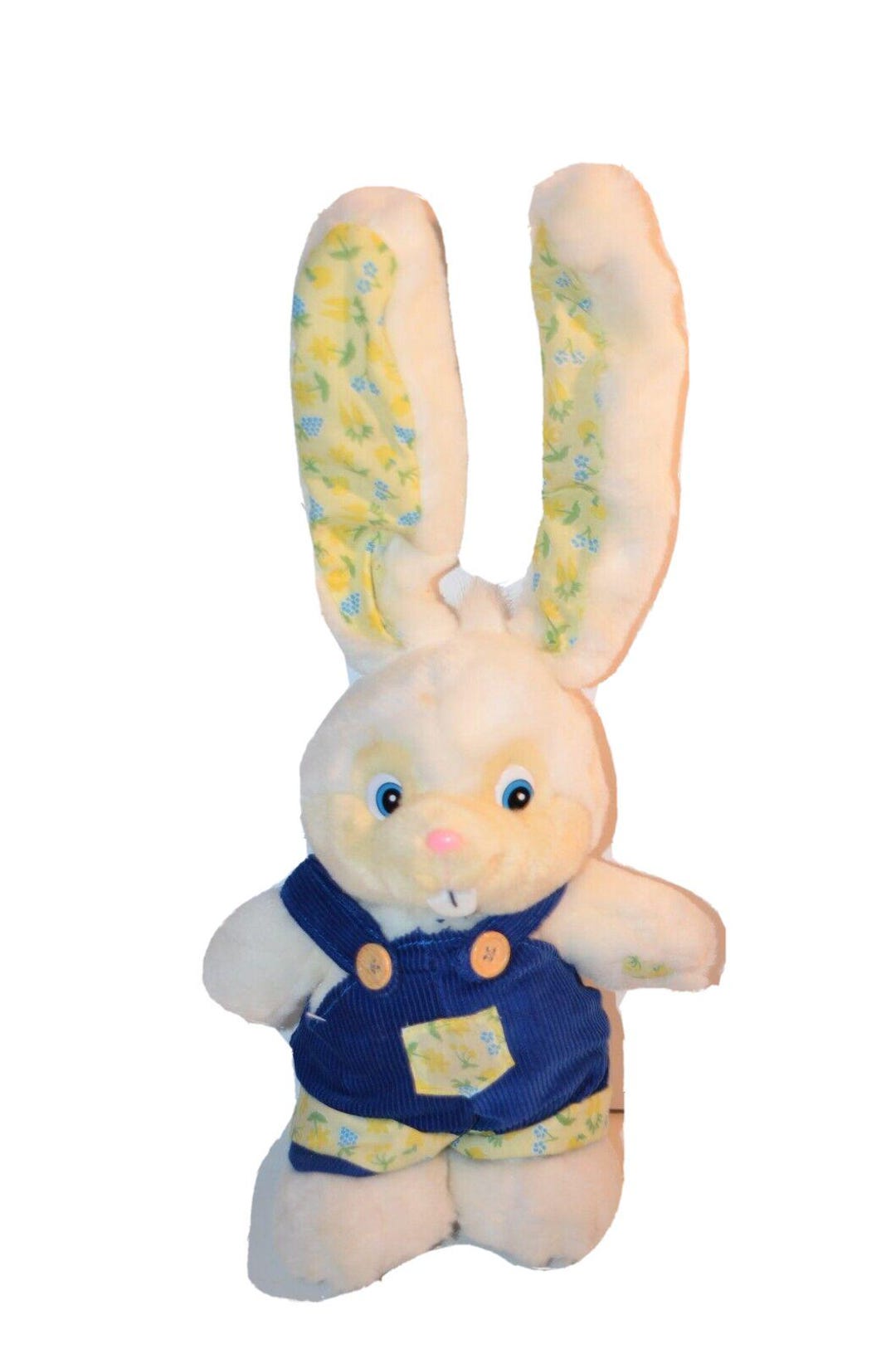 Vintage Fiesta 17 White Bunny Rabbit Plush Yellow Floral Ears Corduroy ...