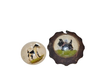 Vtg INTAGLIO Scotty dog & Terrier Reverse carved cameo 2 pc set TLC lot