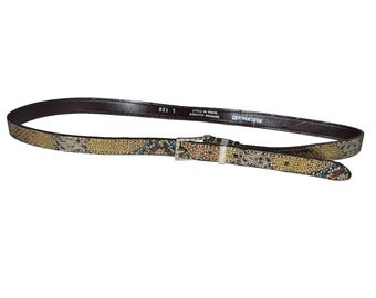 Berge leren riem voor dames maat L met glinsterende dieren- en reptielenprint, gemaakt in Italië.