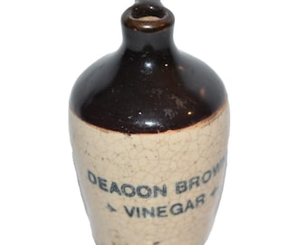 Mini jarra antigua de cerámica Deacon Brown Vinagre Publicidad Craquelado