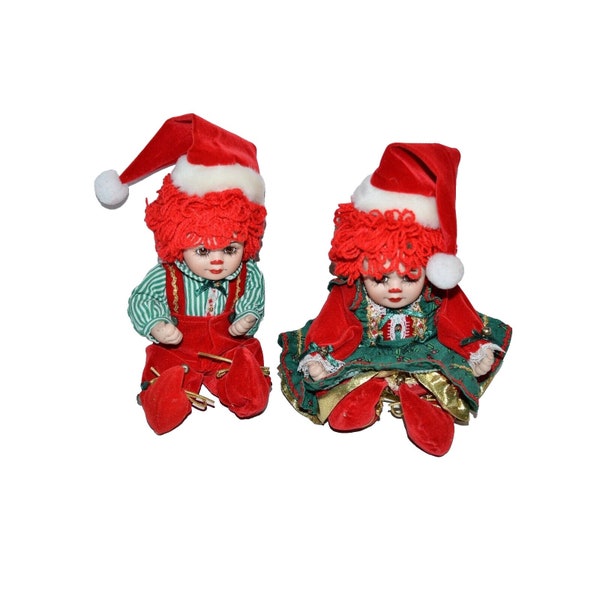 Marie Osmond Fine Porcelain Dolls Twins Jingle & Belle 2pc lot Christmas