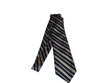 Vintage Lord & Taylor zijden stropdas met zwarte en gouden strepen voor heren.