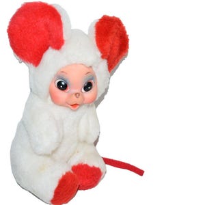 Vtg Rushton Rubber Face Plush Mouse Stuffed Animal Red & White HTF