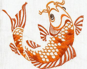 鯉の機械刺繍デザイン、*硬くならず、擦れにくい*、デジタルパターンをすぐにダウンロード、機械用刺繍ファイル