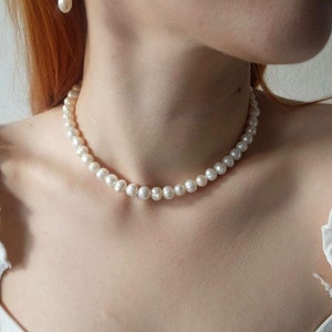 Natural pearl necklace, real pearl necklace choker, pearl necklace, freshwater pearl necklace, round pearl necklace image 1