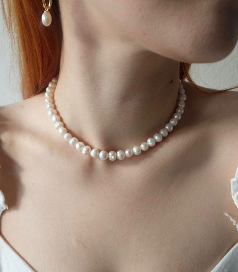 Natural pearl necklace, real pearl necklace choker, pearl necklace, freshwater pearl necklace, round pearl necklace image 1
