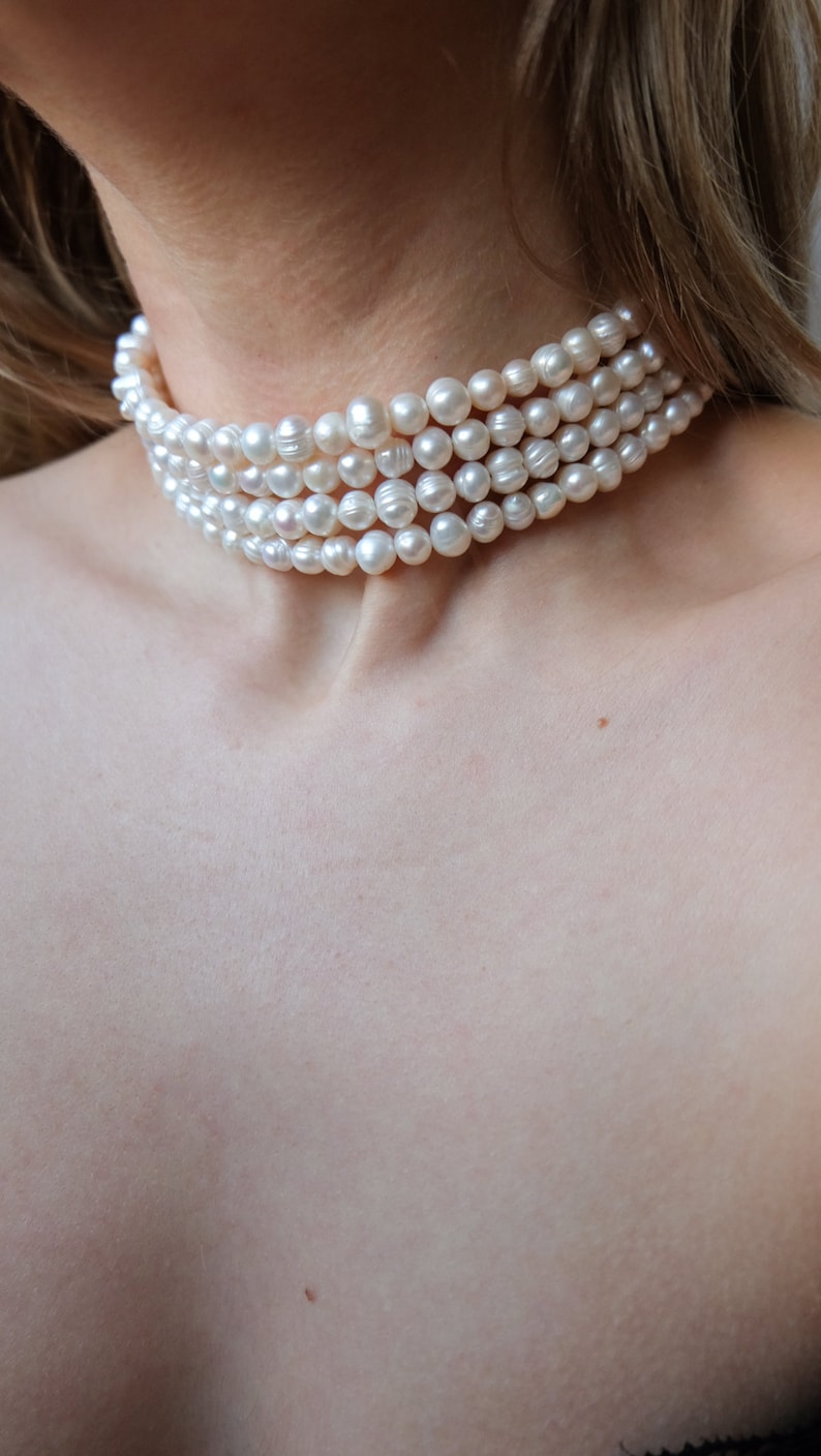 Layered Real Pearl Choker Necklace, Bridal Multistrand Pearl Collar Etsy — free download