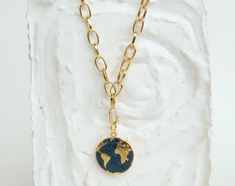 World Necklace. Map World Necklace. Gold Plated World Necklace. Necklace Dream World. Earth Necklace. Globe Necklace.  Worl Pendant Necklace