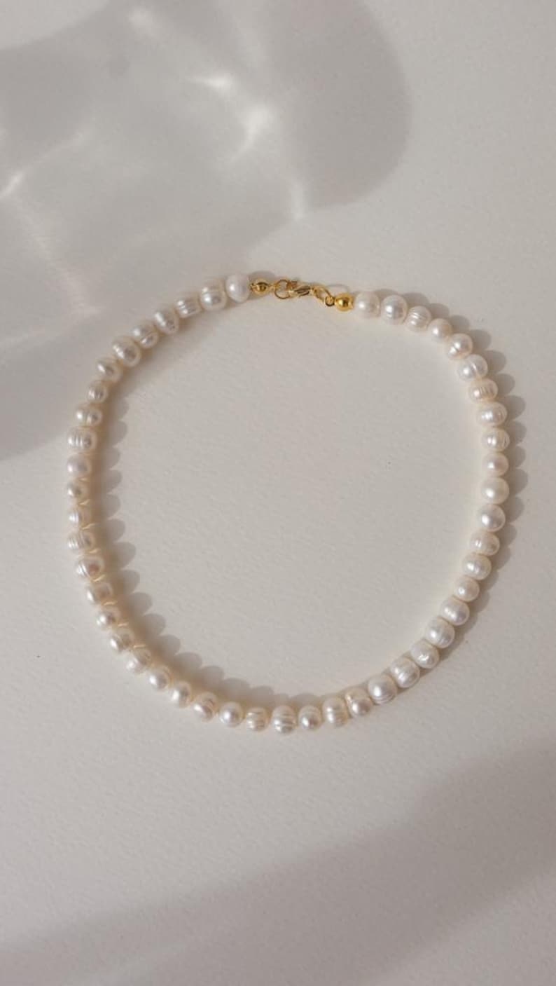 Natural pearl necklace, real pearl necklace choker, pearl necklace, freshwater pearl necklace, round pearl necklace image 3