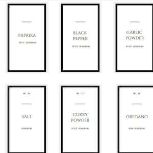 Modern Minimalist Spice Jar Label Black (Digital, Resizable, & Editable)/ Black Border