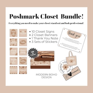 Poshmark クローゼット バンドル、モダン ボヘミアン、Poshmark クローゼット、Poshmark バナー、ステッカー、サンキュー カード
