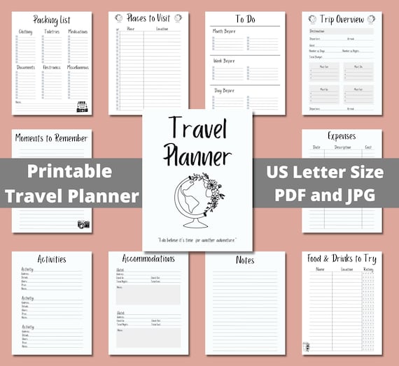 Printable Travel Planner Simple Travel Planner Minimalistic | Etsy