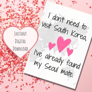 Seoul Mate, carte imprimable de la Saint-Valentin, carte de la Saint-Valentin, carte numérique, carte imprimable, carte d'anniversaire imprimable