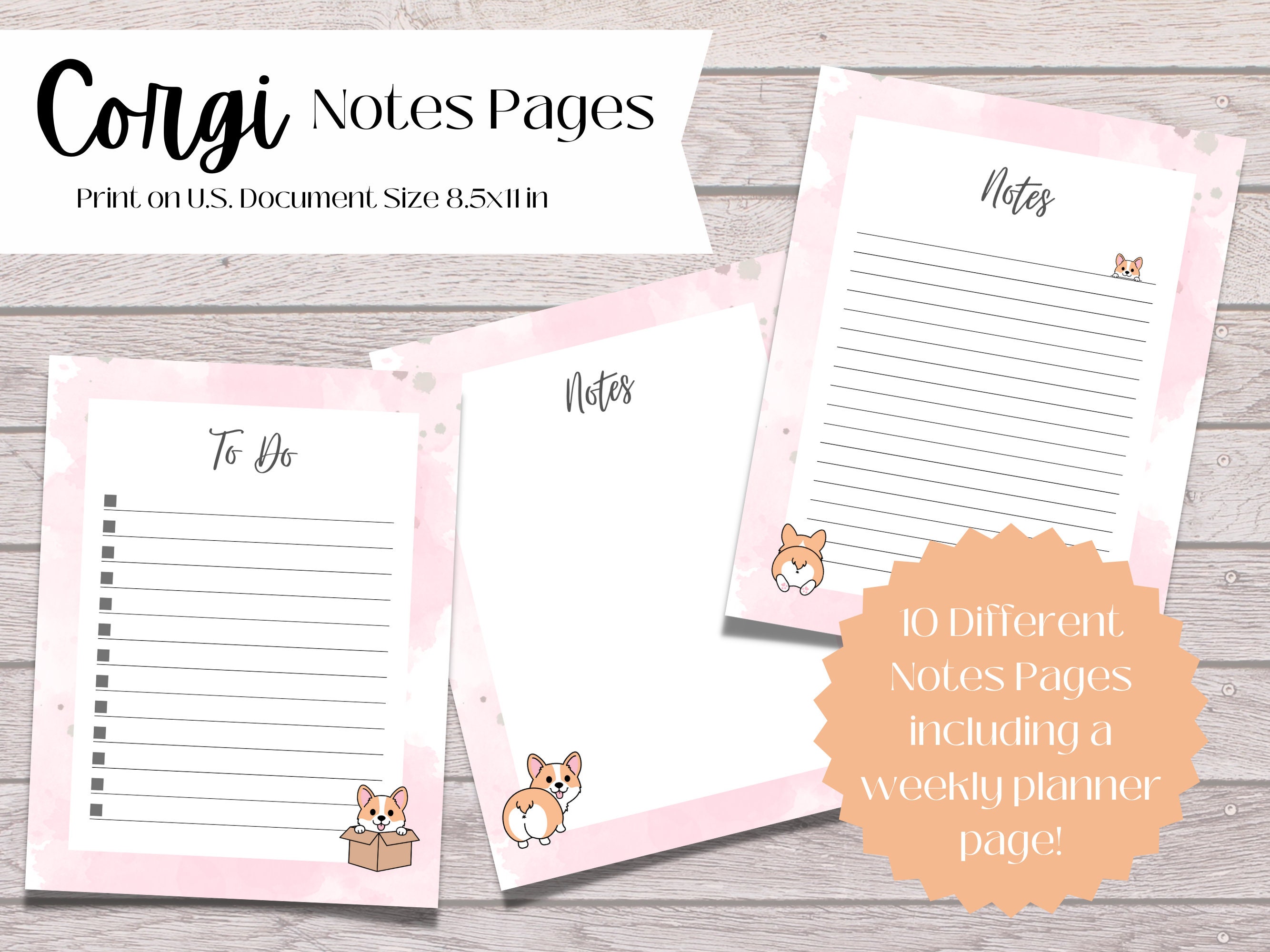 Editable Corgi Notes Printable Corgi Notes Pages, Digital Notes, Printable Notepad ...
