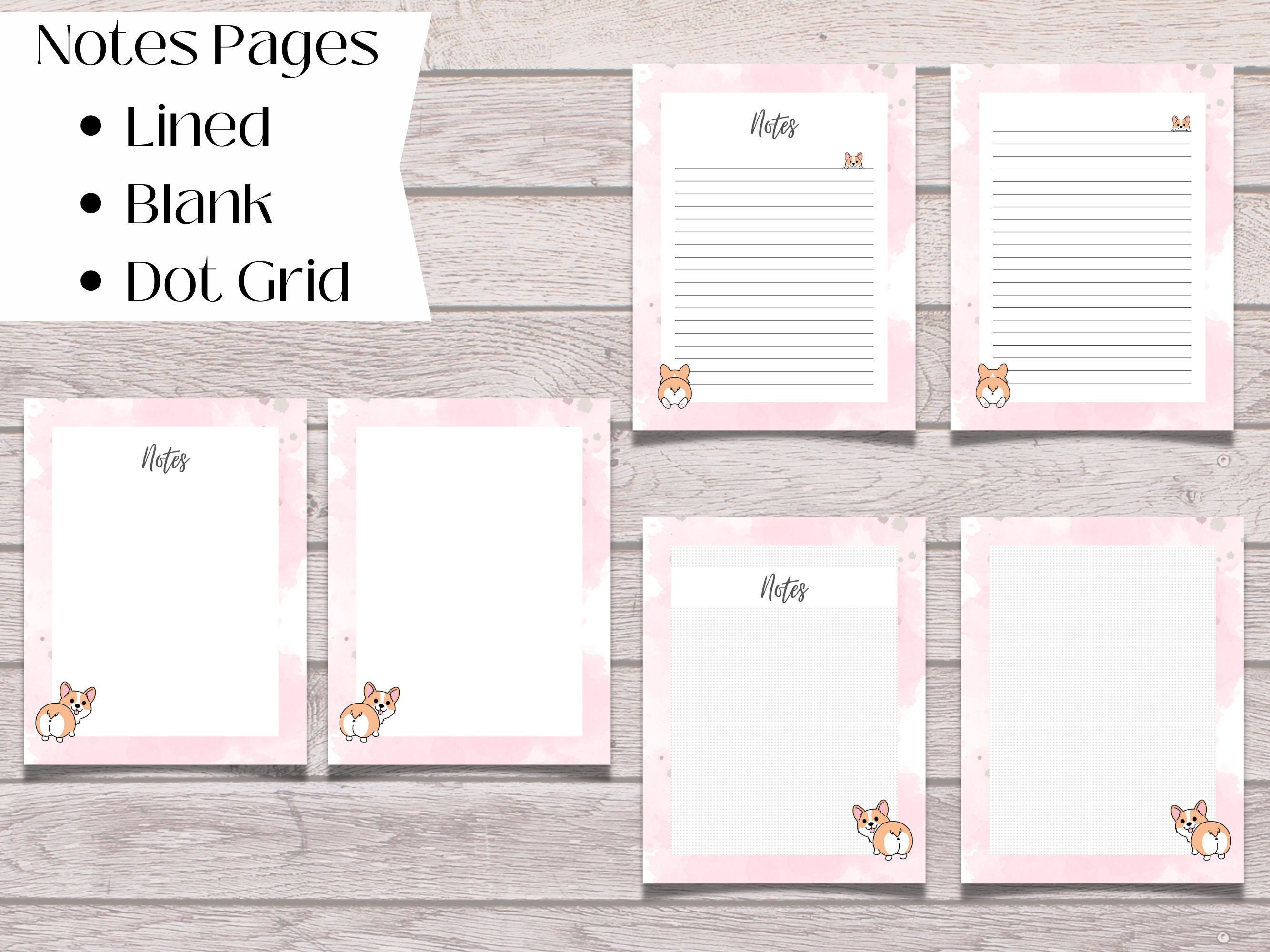 Editable Corgi Notes Printable Corgi Notes Pages, Digital Notes, Printable Notepad ...