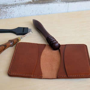 Mini carteira dobrável em couro legítimo, marrom vegetal, Horween Dublin, carteira minimalista 100% feita à mão