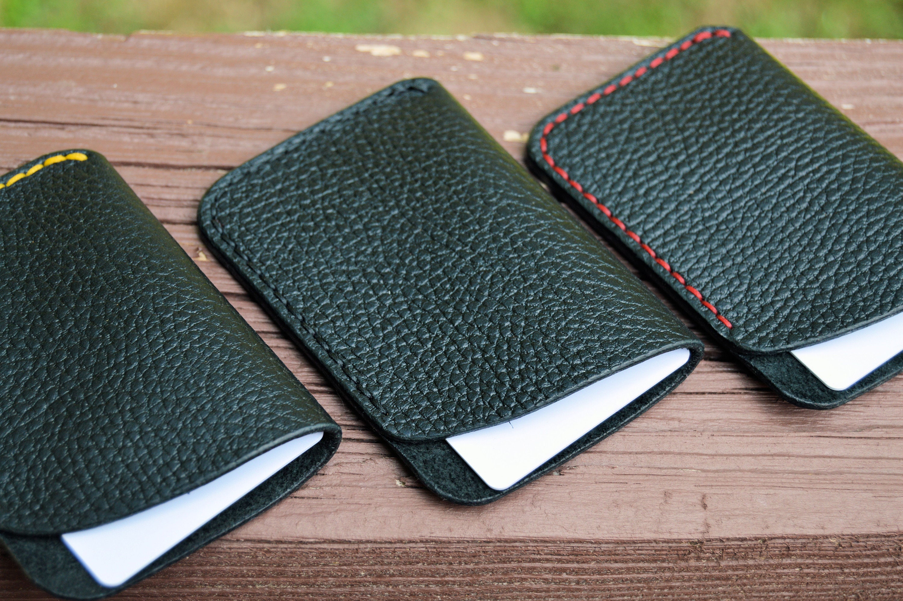 Mini Wallet Genuine Leather Grizzly Bear Black 100% Handmade Minimalist ...