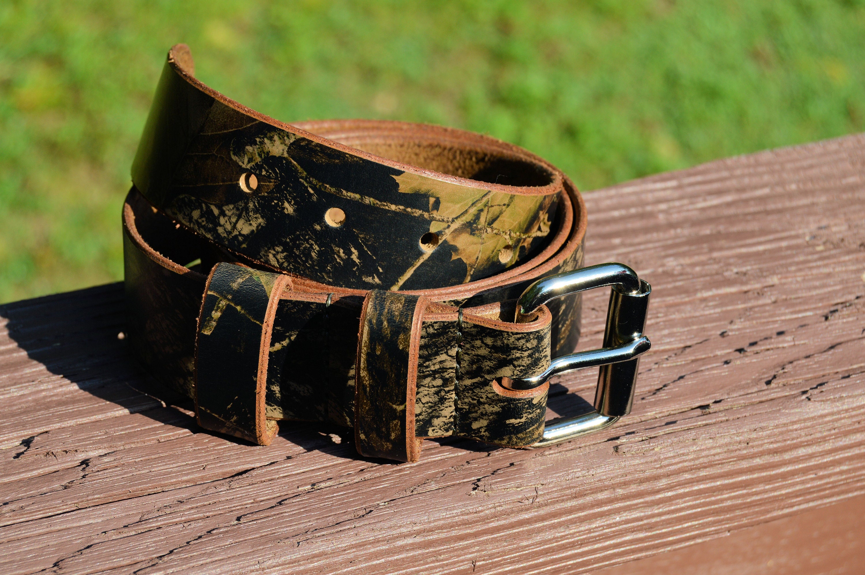 Handmade Genuine Leather Belt 1 1/2inch Dark Camo Etsy