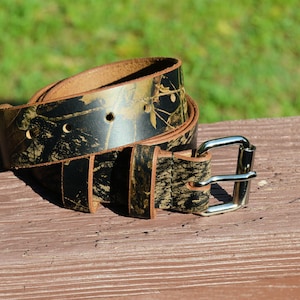 Belt 1 1/2-inch Genuine Leather Dark Camo Handmade