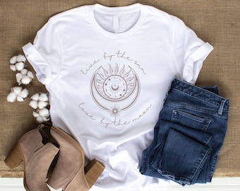 Mystic Moon And Sun Shirt, Live By The Sun Shirt, Spiritual T-Shirt, Moon Phase T-Shirt, Boho Vintage Moon Shirt, Celestial Moon Shirt,