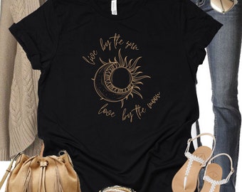 Mystic Moon And Sun Shirt, Live By The Sun Shirt, Spiritual T-Shirt, Moon Phase T-Shirt, Boho Vintage Moon Shirt, Celestial Moon Shirt,