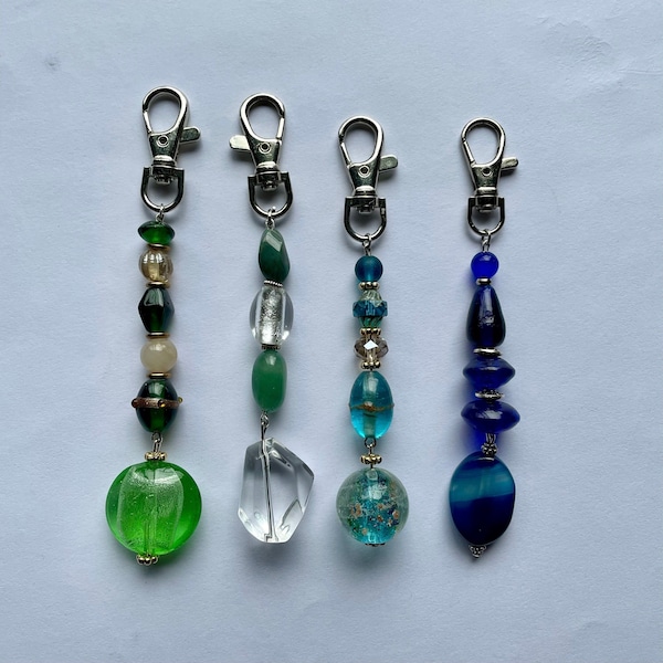 Vintage bead keychain / fancy beaded keychain / unique glass bead keychain / stocking stuffer / holiday gift idea