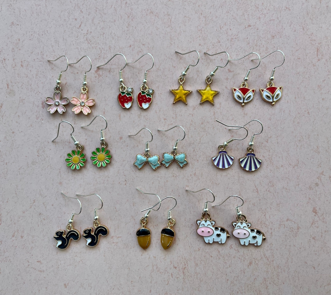 Set of 10 Charm Earrings for Kids / Cute Kid Charm Earring Set / My