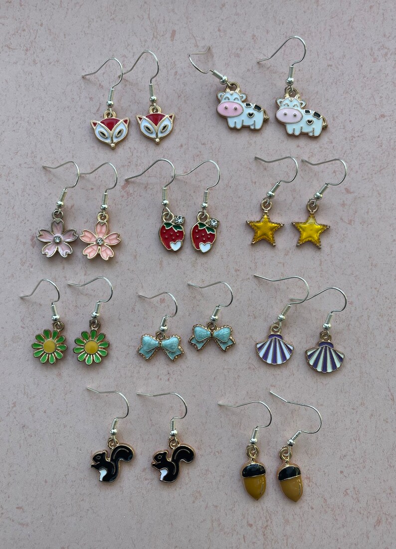 Set of 10 Charm Earrings for Kids / Cute Kid Charm Earring Set / My