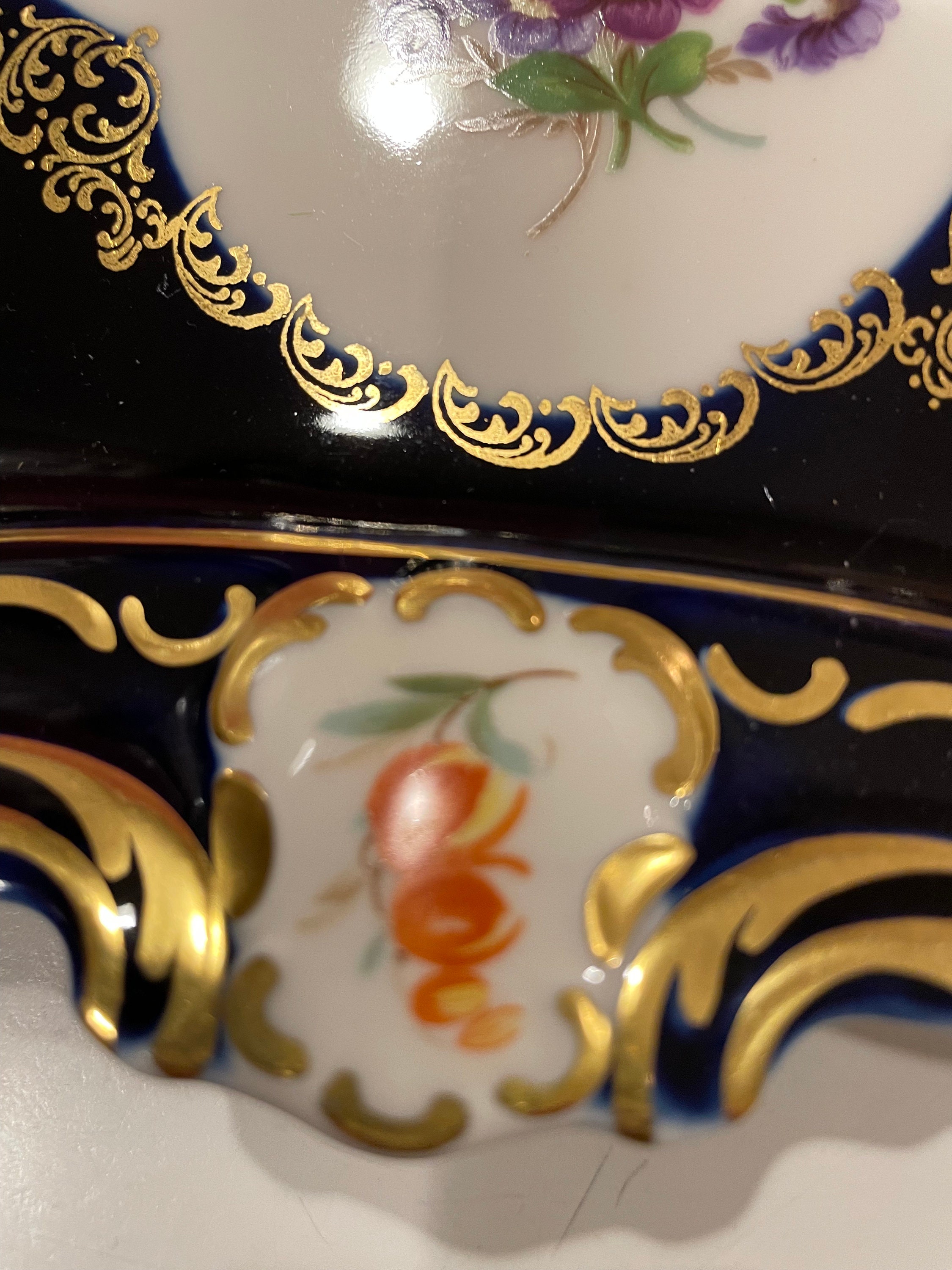 Ancien grand plat de service à décor floral, céramique anglaise de Nangarw, Minton, début du