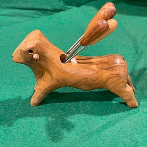 MCM wood Bull with 5 olive pickers