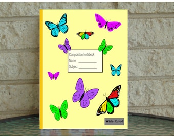 Butterfly Composition Notebook: Wide Ruled, 110 Pages