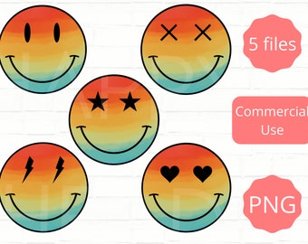 Rainbow Smiley png | Smiley Face png | Happy Face png | Emoji Clipart |  Retro Sublimation Design | Sublimation png | Digital PNG File