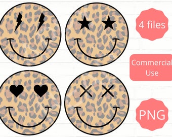 Leopard Smiley Face PNG, Retro Smiley PNG, Cheetah Smiley Face PNG, Happy Face png, Emoji Clipart, Smiley Sublimation png, design download