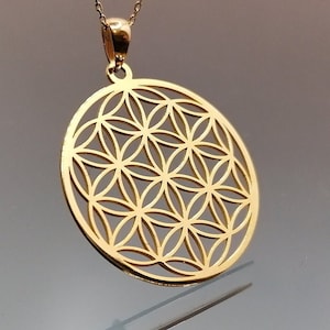 18k &14k Flower of Life Pendant  Real Solid Gold  30 mm - Geometric Charm Necklace - Flower of Life Charm - Gold Symbol Necklace