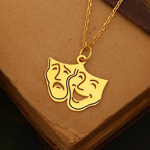 Comedy Tragedy Mask 14k Gold Theater Necklace