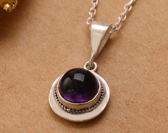 Vintage Amethyst Pendant: 925 Sterling Silver Necklace, February Birthstone