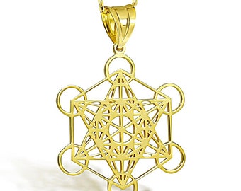 14K 18K 純金メタトロンキューブペンダント、本物の金の神聖幾何学