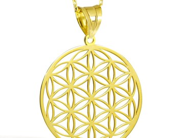 14K - 18K ソリッドゴールド フラワーオブライフペンダント：幾何学