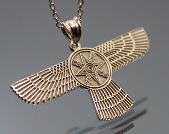 Sumerian Ancient Winged Solar Disk 925 Sterling Silver Necklace - Annunaki Necklace - Silver in Sun Disk - Mesopotamian - Silver in Enki