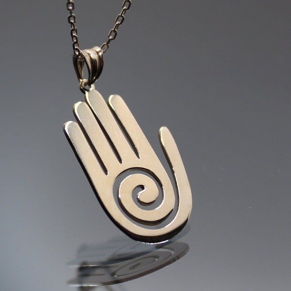 Healing Hand 925 Sterling Silver - Hopi Hand Pendant - Sacred Yoga Pendant - Spiritual Jewelry